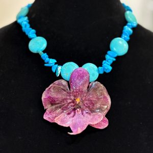 Spirit Sky Orchid Necklace – Handcrafted with Purple Orchid & Turquoise Stones